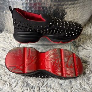 Black and Red Spiked Sneakers Slip On Men’s Shoes Red Bottom Size 41 Size 8